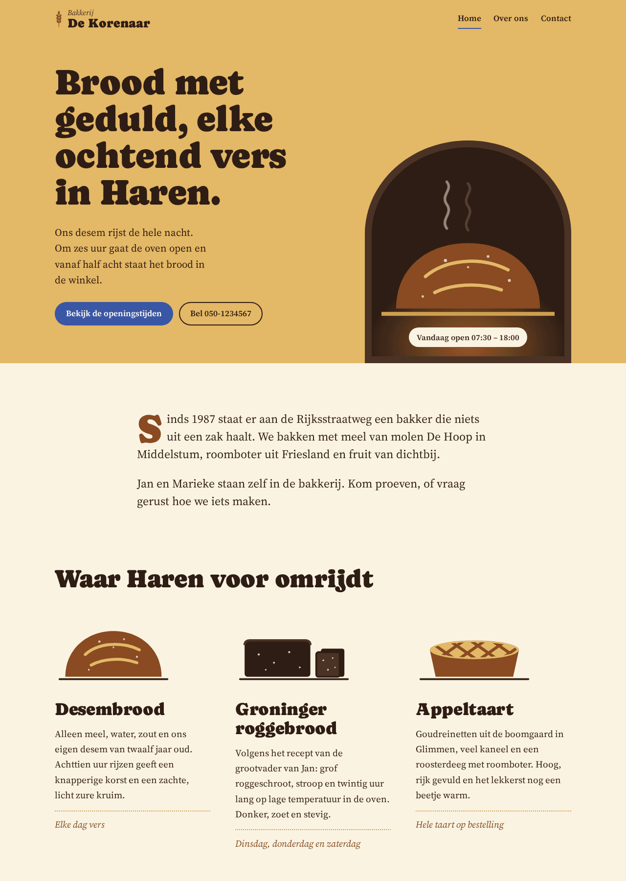 Bakkerij De Korenaar: eigen thema met getekende ovenmond, Claude in auto-modus