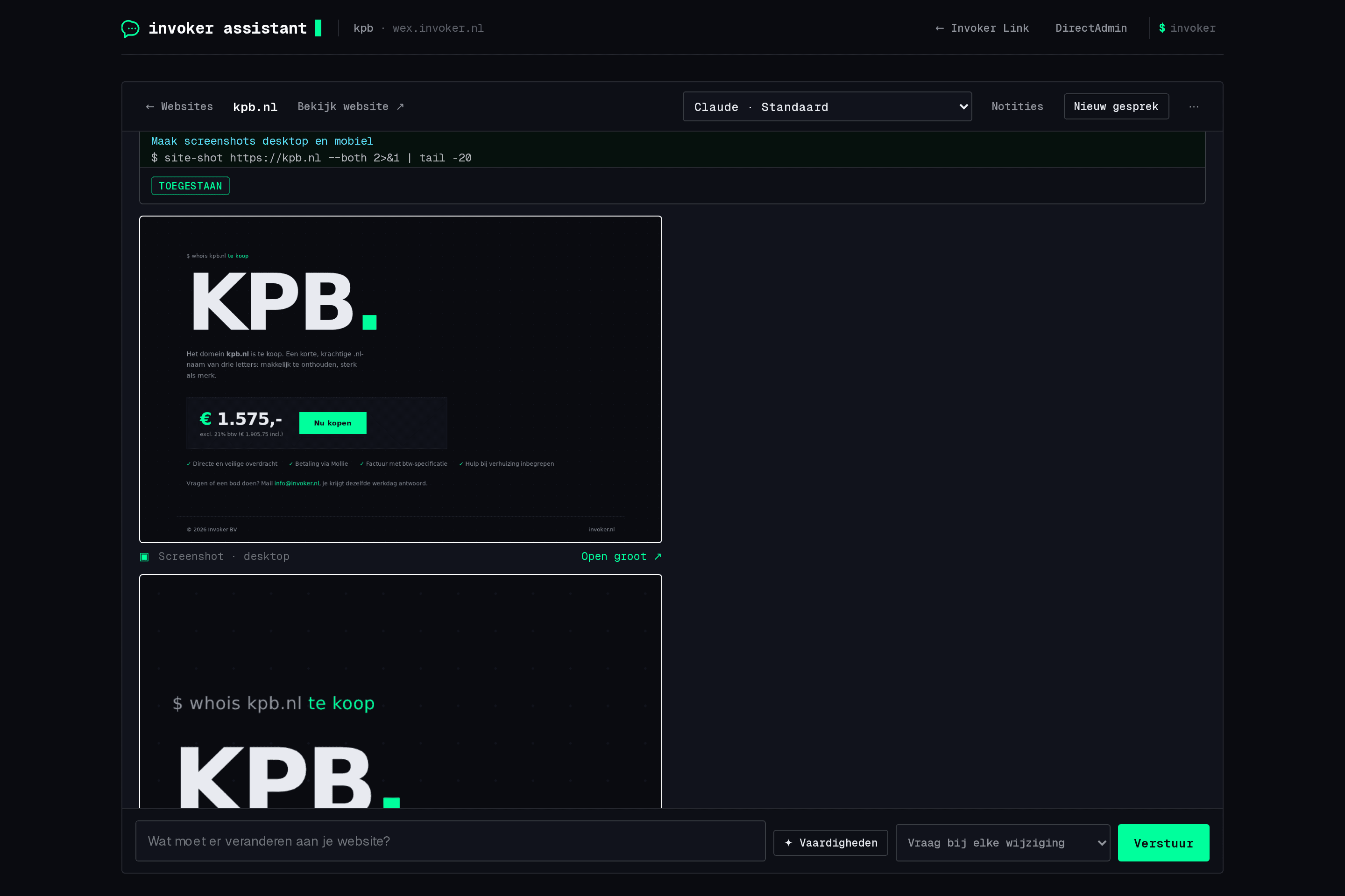 De assistent maakt een screenshot op desktop en mobiel en beschrijft wat hij ziet