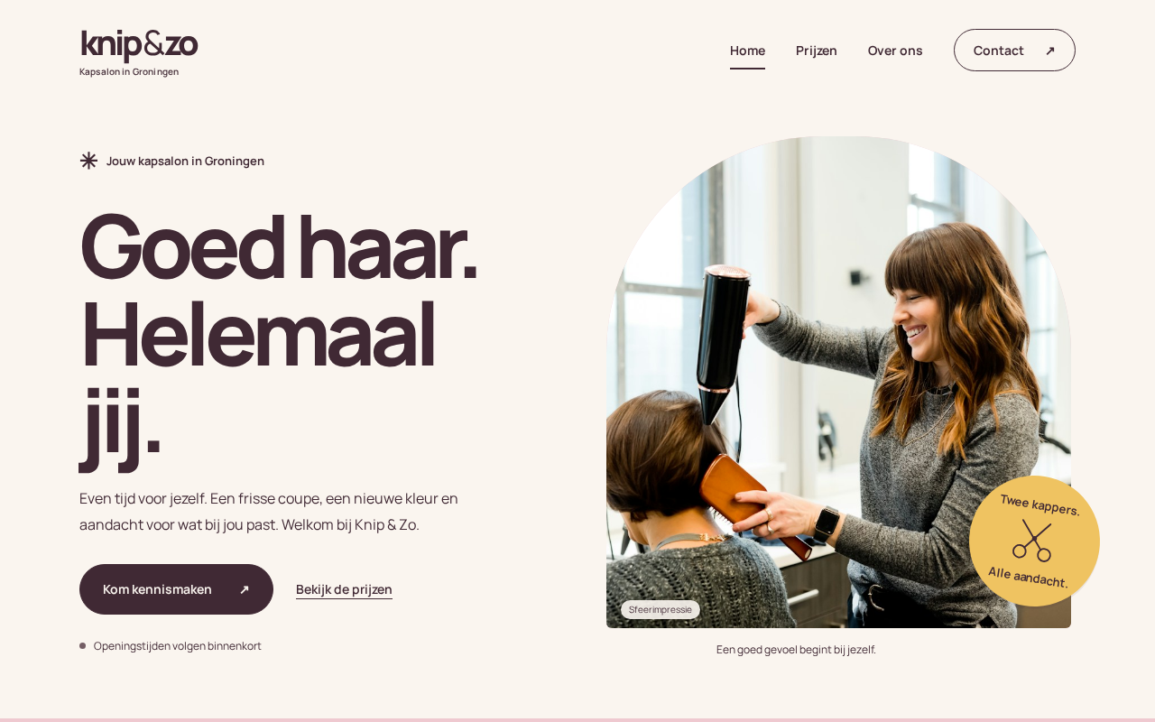 De homepage van het thema knip-en-zo, zoals Codex hem opleverde