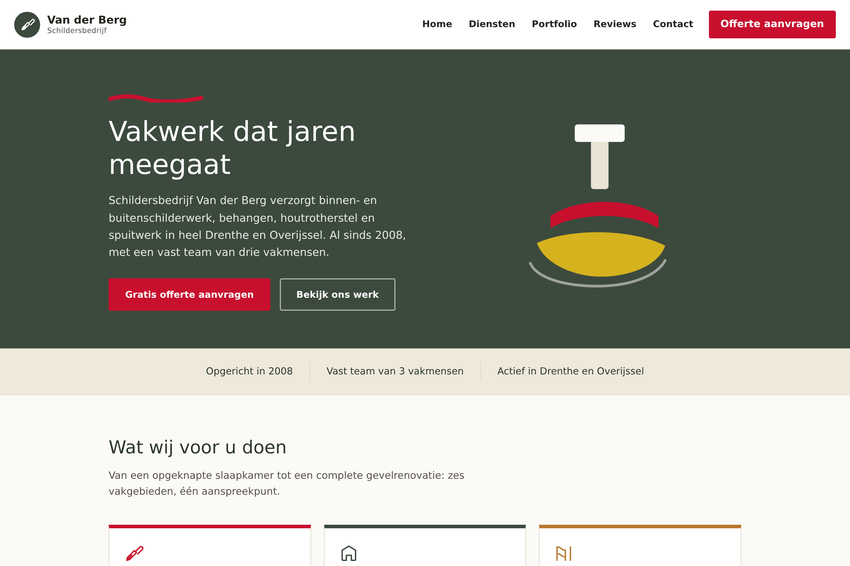 De nieuwe homepage van Schildersbedrijf Van der Berg op desktop