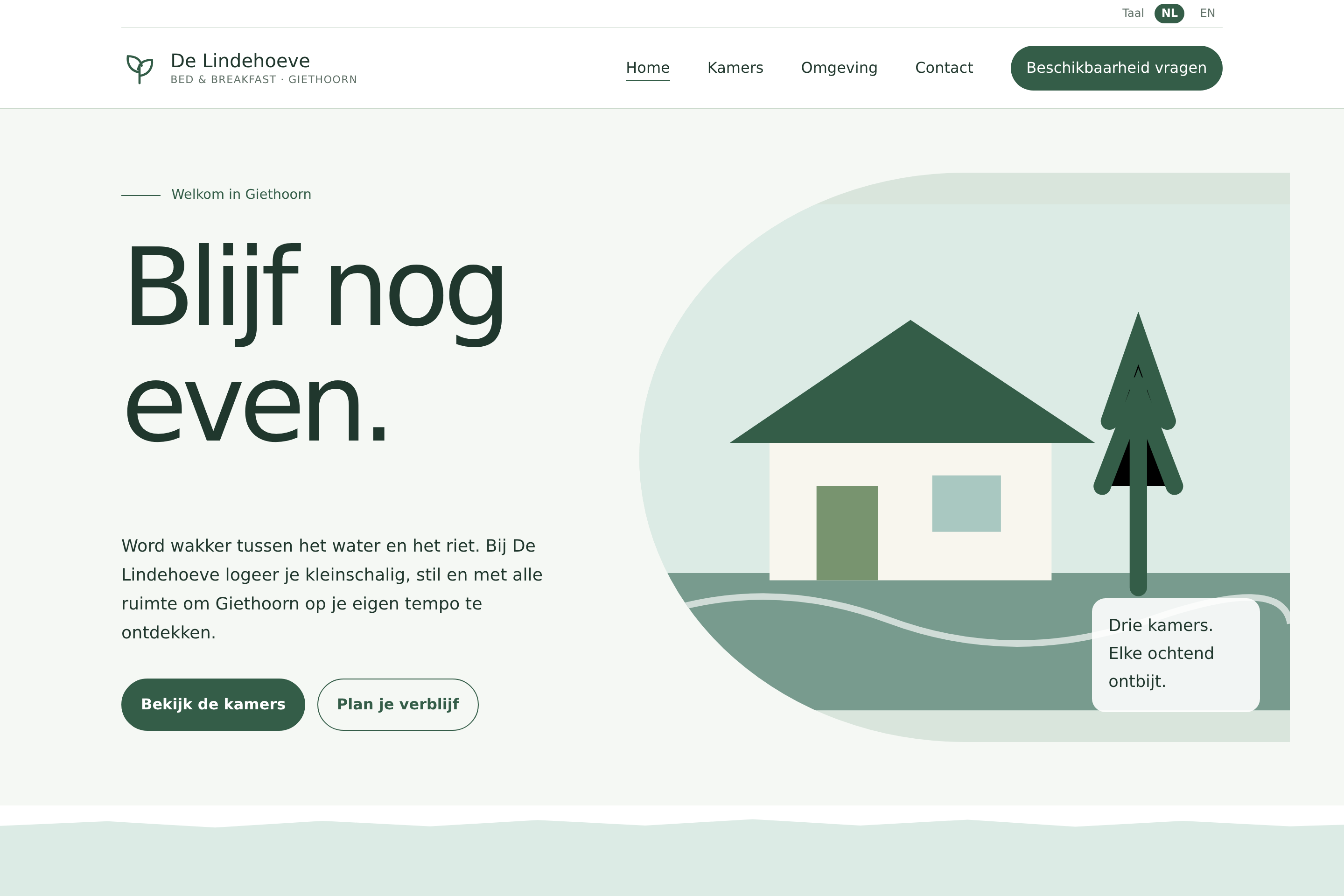 The homepage of B&B De Lindehoeve on desktop